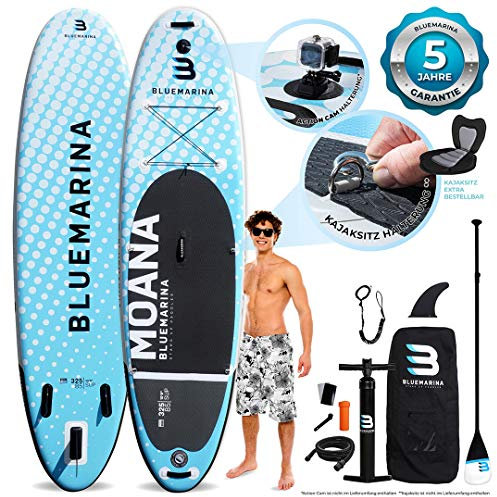 Bluemarina Stand Up Paddling Board aufblasbar Moana | 𝟓 𝐉𝐀𝐇𝐑𝐄 𝐆𝐀𝐑𝐀𝐍𝐓𝐈𝐄 - Bis 180 kg Tragkraft - 325x85x15 cm - Stand Up Paddle Set - Aufblasbares SUP Board - Surfbrett (325x85x15cm)