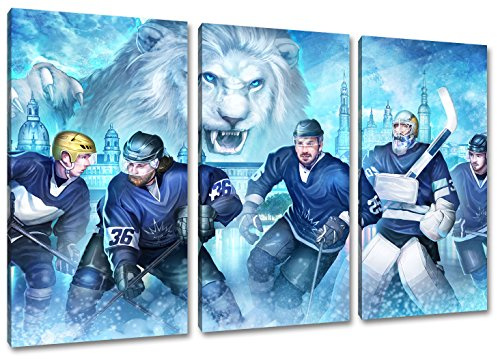 Dresden Eishockey, Fan Artikel Leinwandbild 3Teiler Gesamtmaß 120x80cm, Auf Holzrahmen gespannt, Kein Poster oder billig Plakat, Must Have für echte Fans