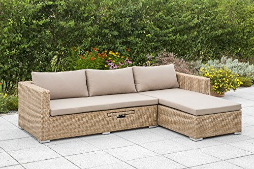 gartenmoebel-einkauf Loungesofa Veneto, Stahl + Polyrattan Natur, mit Liege und Auflagenbox