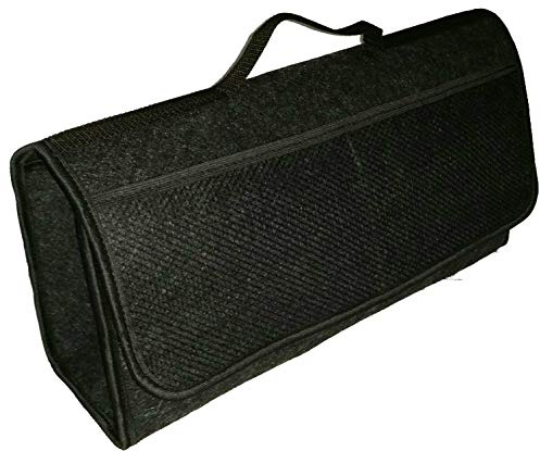 TK-2124 Kofferraumtasche Groß Schwarz Filz Werkzeugtasche mit Klett 25,5 x 48 x 15,5 cm haftet an Kofferraumverkleidung & Boden (Rand Schwarz)