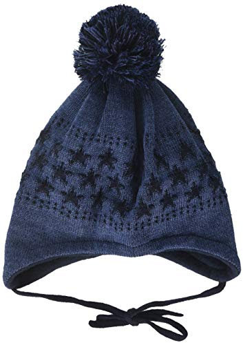 maximo Baby - Jungen mit Sternenmotiven und Pompon und Bindeband Mütze, per Pack Blau (indigomel. 4), 47 (Herstellergröße: 47)