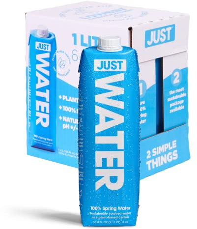 JUST Water - 100% Spring Water, Naturally Alkaline, 8.0 pH - Plant-Based, BPA Free, Sustainable and Fully Recyclable Boxed Water Bottle - Eco-Friendly - 1L / 33.8 Fl Oz (Pack of 6)