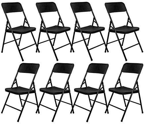 AMANKA 8er Set Klappstuhl Rattan Optik Schwarz - Gartenstuhl Klappbar - Faltbarer Balkonstuhl - Campingstuhl Wetterfest Stabil Faltbar Platzsparend - Kunststoff mit Stahlrahmen - Belastbar bis 150 kg