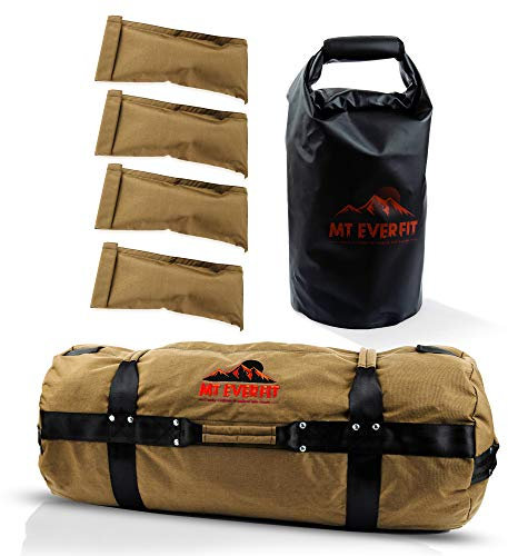 Strapazierfähiges Sandsack-Trainings-Set – dreifach genähte Fitness-Sandsäcke mit 8 dicken Schaumstoff-gepolsterten Griffen und 3 Innentaschen (Khaki, 11,3–45,4 kg)