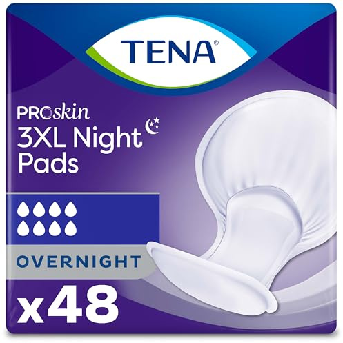 TENA Incontinence Pads, 3XL Plus Size, Overnight Absorbency, for Men & Women, ProSkin - 48 Count