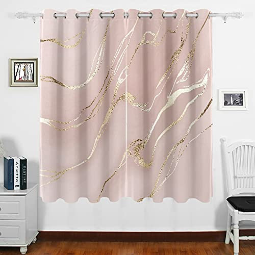 Mnsruu Thermal Blackout Curtains Rose Gold Pink Marble Window Short Curtains Curtain Drapes Eyelet Ring Top for Bedroom Kitchen 160 x 140cm