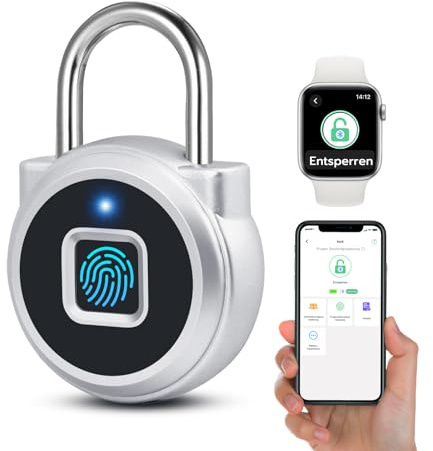 Eseesmart Vorhängeschloss Fingerabdruck, Smart Schloss Fingerabdruck Telefon-App Entsperren, IP65 Wasserdicht Smartes Klein Vorhängeschloss Reisegepäck Koffer Büro Haus Schrank