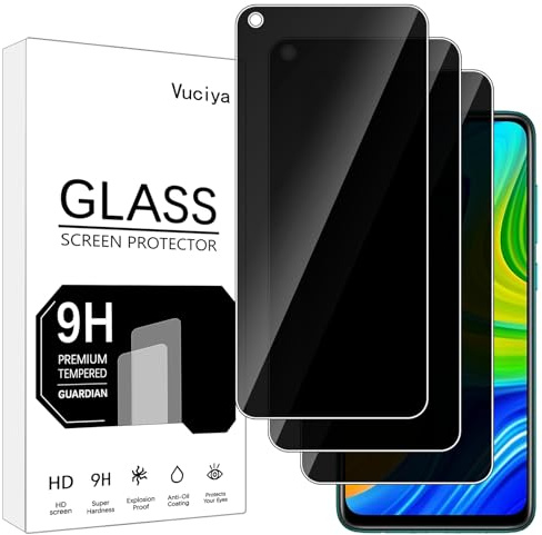 Vuciya 3 Pack Privacidad Protector de Pantalla para Xiaomi Redmi Note 9 vidrio templado,Dureza 9H,Sin Burbujas,Antiarañazos,HD