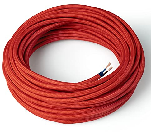 Amarcords - Cable de tela color CORAL, redondo, seda, 1 metro, con 2 conductores 2x0,75 - Hilo eléctrico textil de color estilo clásico para lámparas bricolaje e iluminación vintage.