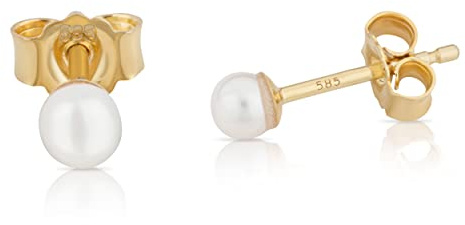NKlaus Paar 3mm echte Süßwasserperle Ohrstecker 585 Gelb Gold 14 Karat Zuchtperlen Perlenohrringe Handverlesen 13202