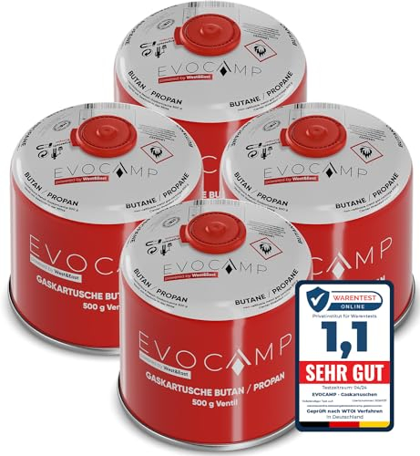 4x Butangas Kartuschen 500g, Schraubkartusche mit Butan/ Propan Gas 899 ml, Gaskartusche EN417, Ventilkartusche mit Schraubverschluss, Gas Kartusche mit Camping Gas, Gaskartuschen Schraubventil