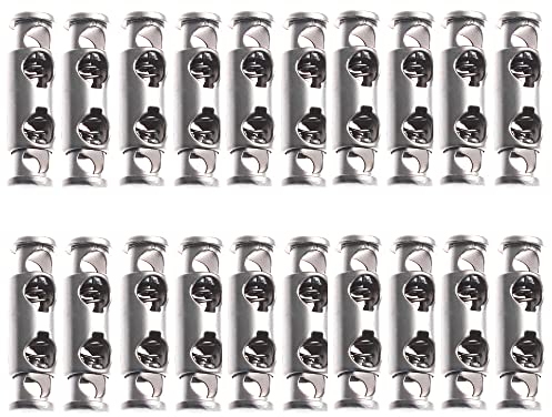 20 Stück Schnurschlösser Kordelklemme Federschnur Schlösser 4 5mm Metall Kordelstopper Kordelklemme Schnurklemm Feder Toggle Stopper für Zugbänder für Rucksäcke, Sportbekleidung, Schuhe (Silber)