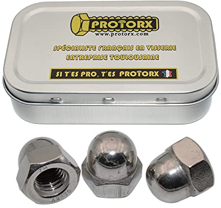 Ecrou Borgne M10 : Boite 15 Pcs Visserie Inox A2 pour Vis Boulon Rondelle | Écrous Capuchons Acier Bombee Hexagonal Protection | Anti-Rouille Usage Extérieur - DIN 1587 | Boite Rangement Vis PROTORX