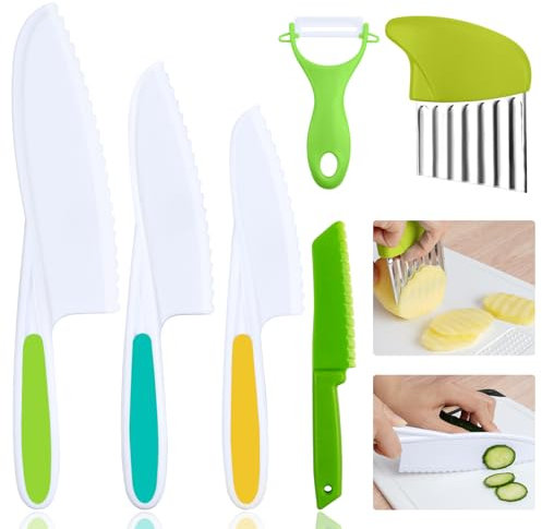 HOTUT Set di Coltelli da Cucina per Bambini - 4 Pezzi per Frutta, in Legno e per Patate - Set per Tagliare Frutta o Verdura