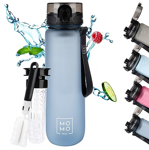 MOMO WAY Tritan Trinkflasche 1l Bpa Frei - Sport Water Bottle Mit Sieb | Wasserflasche für Kinder, Schul Sportflasche, Sporttrinkflasche mit Früchtesieb
