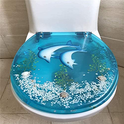 Wc-Sitz,Toilettensitz Mit Absenkautomatik,Große Auswahl An Farbenfrohen Wc-Sitzen U/V/O-Form-Toilettensitze (Weißer Marmor) (Twin Dolphins)