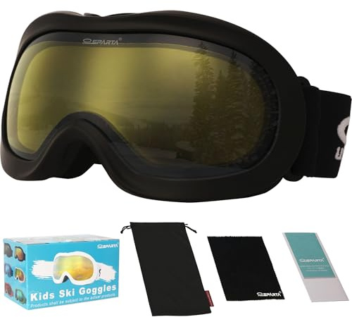 OUTDOORSPARTA Lunettes de ski pour enfants - casque pour garçon et fille lunettes de ski compatibles avec une protection UV à 100% (6. Cadre Noir, Lentille Jaune)