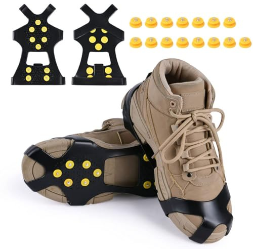 Flintronic Spikes für Schuhe Winter, Steigeisen mit 10 Zähne, Anti Rutsch Schuhkralle mit Edelstahl Spikes, Klampen Schuhe Spikes für Schuhe und Bergschuhe, für Wandern, EIS, Schnee