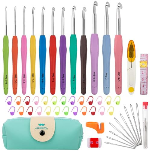 Crochet Hooks Set 51 Pack Knitting Kit, 12 Sizes Crochet Hooks, Crochet Kits for Beginners Adults, Aluminum Crochet Needles with Crochet Hook Case Ergonomic Grip for Arthritic Hands Crochet Gift