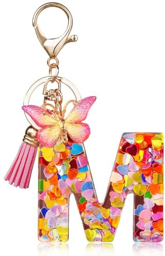 OSDUE Schlüsselanhänger mädchen,Buchstabe Schlüssel Anfangsbuchstaben Schmetterling Rosa Schlüsselanhänger Keychain Geschenk für Kinder Mädchen Frauen,M