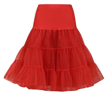 Wikoan Petticoat Damen Unterrock Kurz Reifrock Underskirt Crinoline Rockabilly Rock für Abschlussball Abend Brautkleid Rot XXL