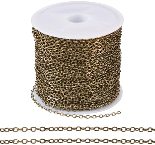 Cheriswelry 32.8 Feet Brass Coated Iron Chains Antique Bronze Chain Soldered Links Flat Oval Cable Chains for Jewelry Making