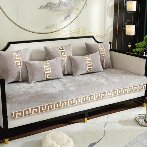 ZCXRYFL Nordic Sofabezug L/U-Form Ecksofa Rutschfester-Couch üBerzug 1 2 3 4-Sitzer Chenille-Sofa üBerwurf Decke FüR Leder-/Holz-/Stoffsofas Balkon Kratzfeste Decken FüR Katzen(110X160cm,Gray 2)