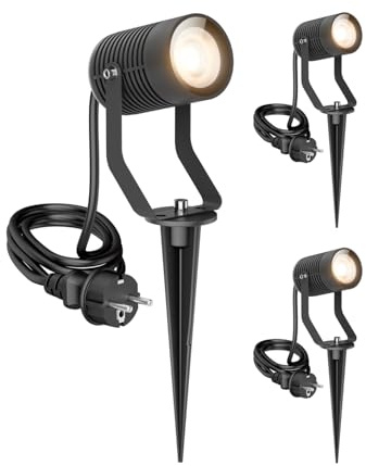 ledscom.de 3 SHINGA trädgårdsstrålkastare med markspik för utomhusbruk, IP65, stickpropp, antracit, inkl. GU10 LED-lampa 1103lm, varmvit