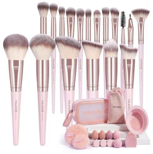 MAANGE Pinselset Makeup, 37-teiliges Make-up-Tool-Set, Vegan Schminkpinsel-Set für Foundation, Puder, Rouge & Lidschatten mit Tasche