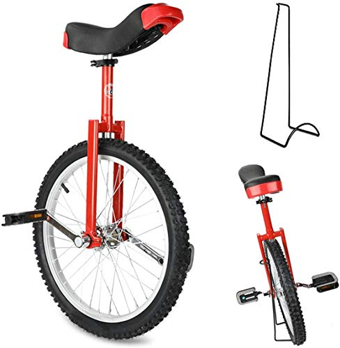 16/18/20/24 Radtrainer Einrad Höhenverstellbar Rutschfester Mountainbike-Reifen Balance-Radsport-Übung, Mit Einradständer, Rad-Einrad,Rot,16inch