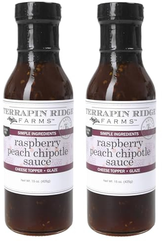 Terrapin Ridge Farms Raspberry Peach Chipotle Sauce – Sweet & Smoky BBQ Glaze and Spread – 15 Ounce Bottles (Pack of 2)