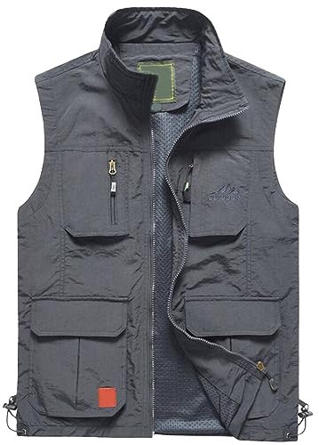 FUPODD Weste Damen Herren Outdoor Weste Anglerweste Leicht Atmungsaktiv Weste Vielen Taschen Weste Reissverschluss Freizeit Schnelltrocknende Weste Sport äRmellose Jacke Jagd Fotografie Weste Arbeit