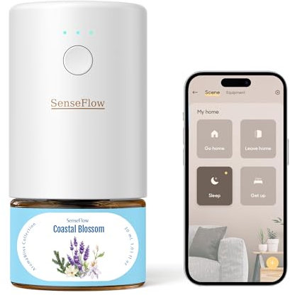 SenseFlow Aroma Diffuser für Ätherische Öle Smart Wi-Fi SF101S, Wasserloser Ultraschall Duftstecker Raumduft, 100% pflanzlich Lufterfrischer, 120-Tage Aroma für Zuhause bis zu 100 m² - Küstenblüte