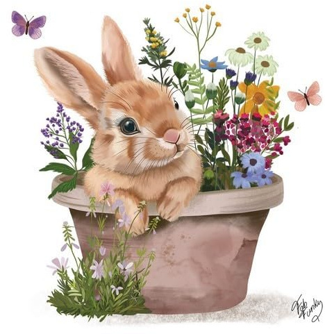 20 Servietten Ostern Niedlicher Hase im Blumentopf als Tischdeko. Papierservietten mit Motiv. Auch für Decoupage und Serviettentechnik 33x33cm