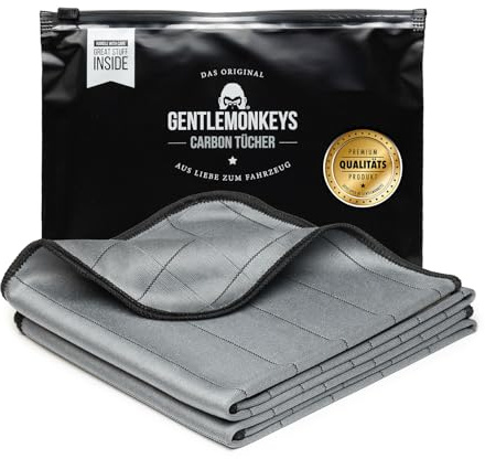 GENTLEMONKEYS Carbontücher (2 St.) - Für Autoscheiben - 350 GSM (50x40cm) | Streifen- & kratzfrei, saugstark, waschbar - Carbon Mikrofasertücher für Fenster, Scheiben, Glasflächen - Speziell für Auto