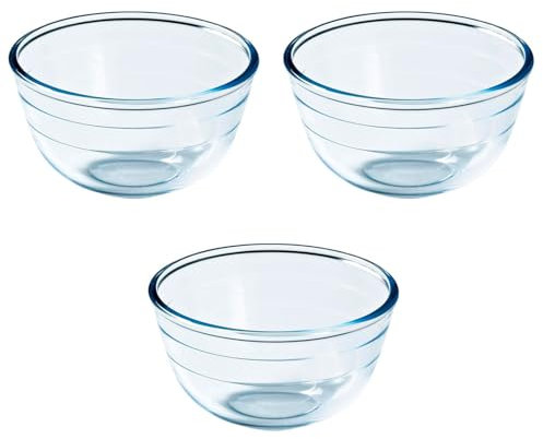 Acan Tradineur - Pack de 3 boles de mezclas de vidrio de borosilicato, extra resistente, cuenco multiusos, cocina, apto para horno y lavavajillas (500 ml - 15 x 9 cm)