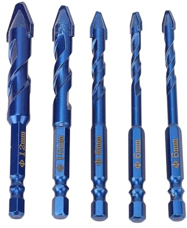 Yuecoom 5-teiliger Exzenterbohrer mit gebogenem Kopf, Exzenter-Spiralbohrer-Set, hochfester Spiralbohrer-Set, Hochgeschwindigkeits-Wolframstahl M35 für Mauerwerk, Beton