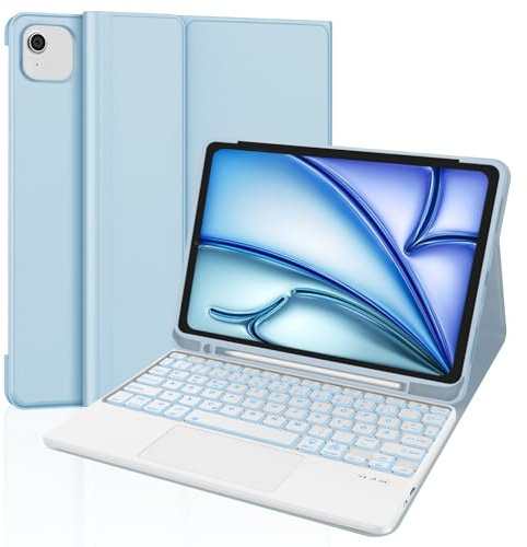 WINCHKING Trackpad Teclado Funda para iPad Air 11 M4/M3/M2(2026/2025/2024) | Retroiluminación de 7 Colores, Magnético Bluetooth Teclado Funda para iPad Air 5/4 Gen 10.9, QWERTY Español Ñ, Azul