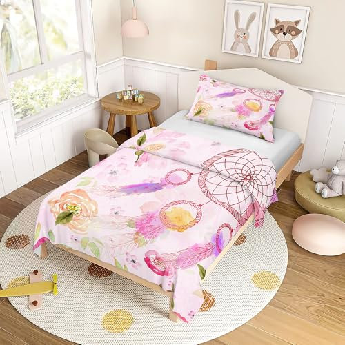 Hearda Bettwäsche Set mit Kissenbezug Federdruck Kinderbettwäsche, für Bettwäsche Mädchen Jungen, Kuschelige Bettwäsche, Bettdecke und Kissen Set mit Reißverschluss (Rosa,100x135cm)
