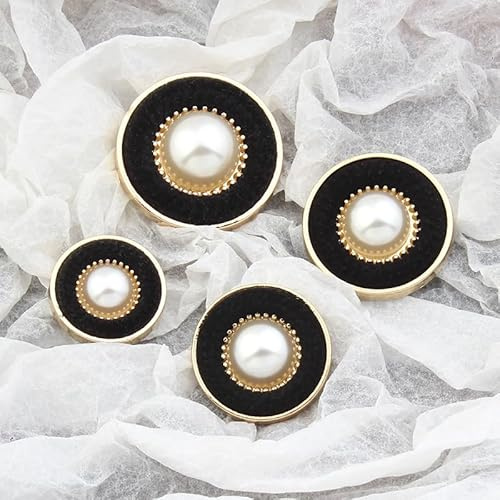 XWNXQ 10 Stück 18–25 mm beflockte Metallknöpfe, runde Handnähknöpfe, stoffbezogene Knöpfe, Schwarz, Weiß und Gold, für Kleidungszubehör aus Kaschmirmänteln