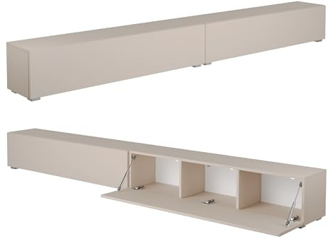 PLATAN ROOM Fernsehschrank TV-Lowboard 105/140 / 160/210 / 280 In Weiß Hängend Oder Stehend Hochglanz Matt (Champagne, 280 x 30 x 32)