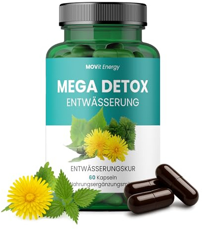 MOVit MEGA DETOX Entwässerung, Pflanzlicher Komplex mit Mariendistel, Kurkuma, Brennnessel & Löwenzahn, Für Leber, Nieren, Verdauung & Hautgesundheit, Ohne Zusatzstoffe - 60 Kapseln