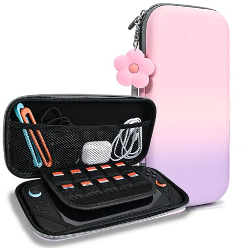 DLseego Carry Case for Switch 2, Portable Travel Hard Shell Storage Bag, Large Capacity Carrying Case with 1PC Flower Charm,Pink+Purple