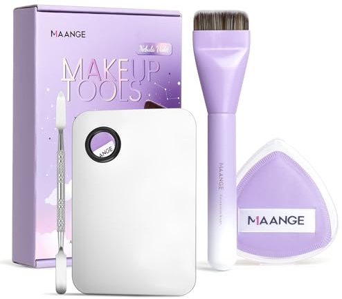 MAANGE 3-in-1 Professional Foundation Brush Set - Kabuki Makeup Brush, Beauty Blender & Mixing Palette for Creamy, Liquid, Mineral Foundations & BB/CC Creams