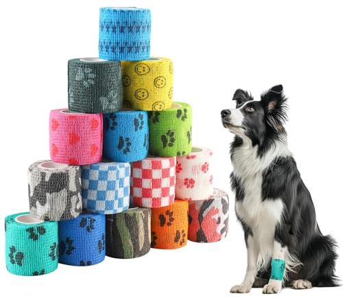 Zosenyer 15 Rouleaux Bandage Autoadhésif, Bande Cohesive 5 cm x 4.5m, Couleurs Bande Strapping Adhésif pour Les Humains Et Les Animaux, Bande Auto Adhesive pour Pouce Poignet Cheville