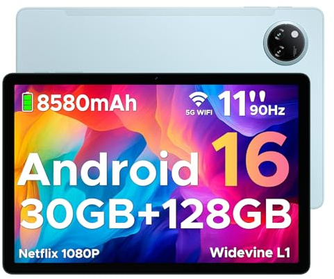 DOOGEE Tab A9 Pro+ Android 16 Tablet 11 inch, 30GB RAM+128GB ROM/2TB, Octa Core Tablets with 90Hz HD Display, 8580mAh Android Tablets, 5G WiFi, Widevine L1, Dual Speaker & Face Unlock - BLUE