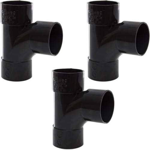 Solvent Waste Pipe Tee Fittings, 50mm, Black, Pack of 3