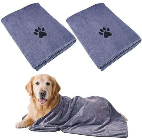 2 Pièces Serviette Chien 100 x 50cm, Séchage Rapide, Grande Serviette de Toilette pour Chien Gris, Serviete Chien Super Absorbante pour Animaux, Dog Towel pour Chats, Chiens ou Autres Animaux