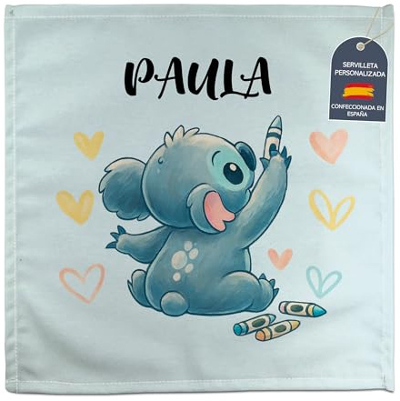 Servilleta personalizada Algodón. Servilletas de Tela Infantiles Colegio. Regalos personalizados con nombre. 50% algodón. Varios diseños. Servilletas Tela Infantil 27x27cm/31x31cm. Koala