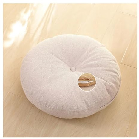 Cojín de suelo japonés Tatami, cojín redondo de lino y algodón minimalista, desmontable, grueso, lavable, para meditación, yoga, para ventana, bahía, balcón, habitación zen (beige, 40 cm)